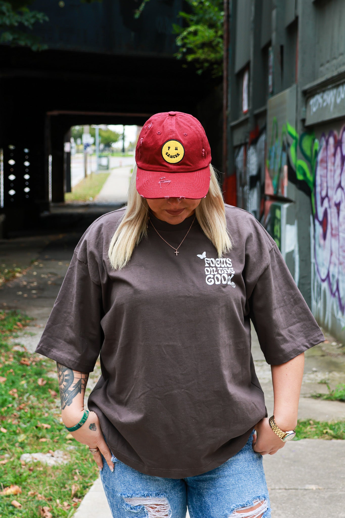 F U Cancer Dad Cap Maroon